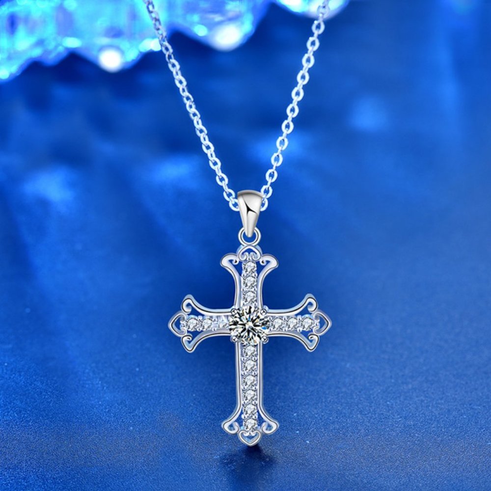 Certified 1ct. t.w. Moissanite Diamond Cross Pendant Necklace NEW - Picture 5 of 11